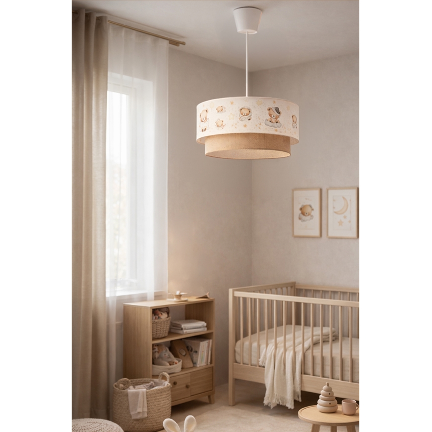Brilagi - LED gyerek zsinóros függeszték BOBO 1xE27/60W/230V átm. 40 cm fehér/bézs/macis