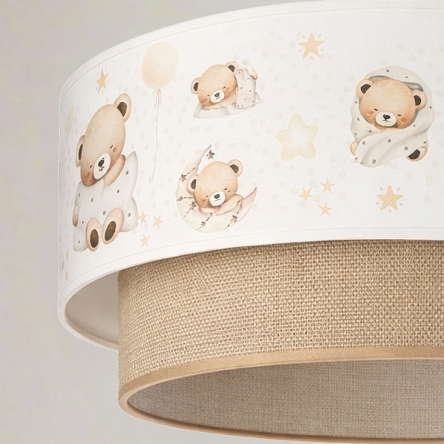 Brilagi - LED gyerek zsinóros függeszték BOBO 1xE27/60W/230V átm. 40 cm fehér/bézs/macis