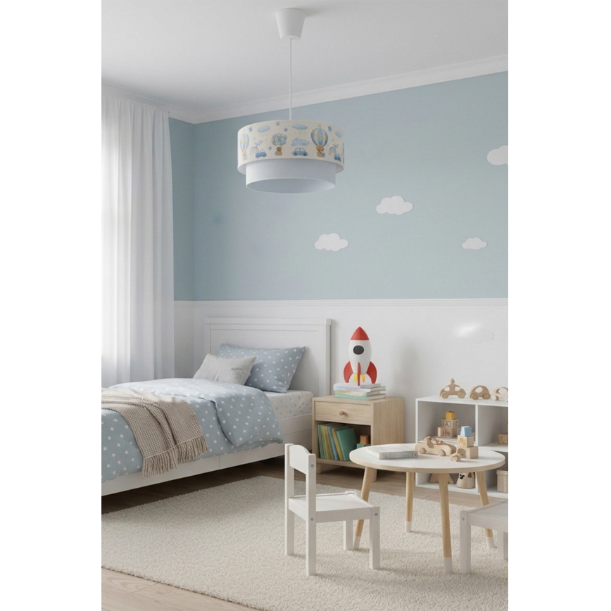 Brilagi - LED gyerekcsillár BOBO, zsinóros, 1xE27/60W/230V, átm. 40 cm, krémszínű/kék/mackó mintával