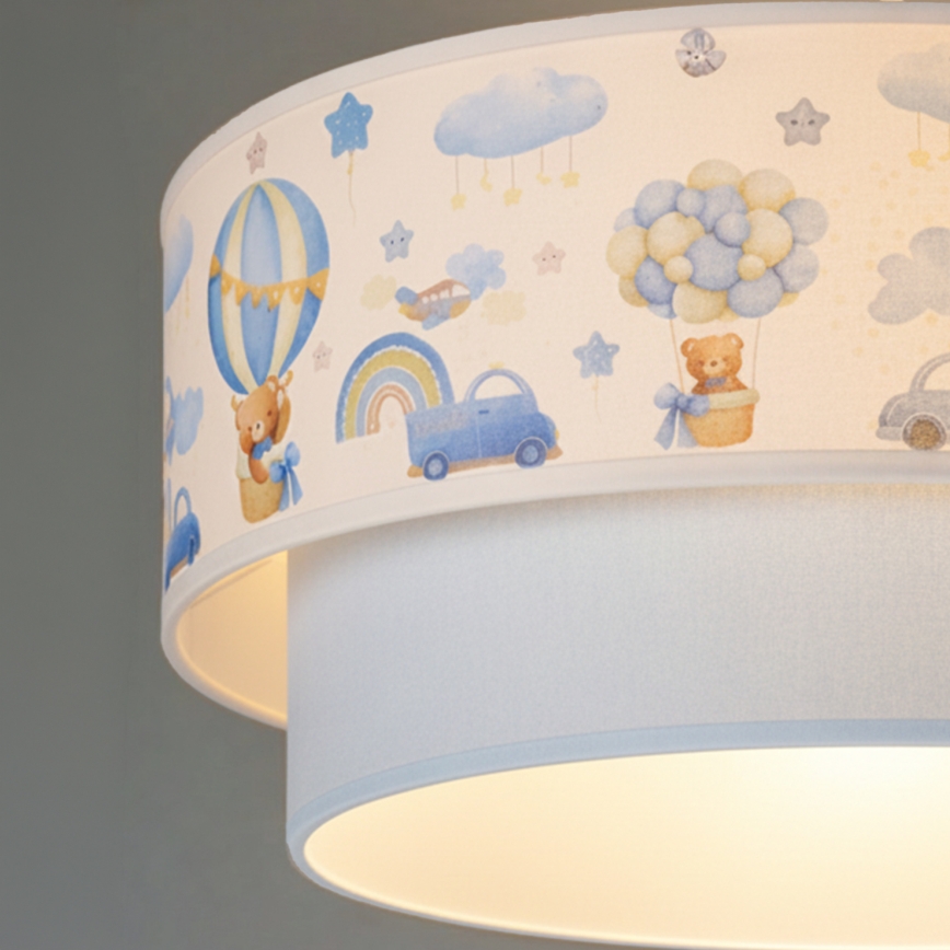 Brilagi - LED gyerekcsillár BOBO, zsinóros, 1xE27/60W/230V, átm. 40 cm, krémszínű/kék/mackó mintával