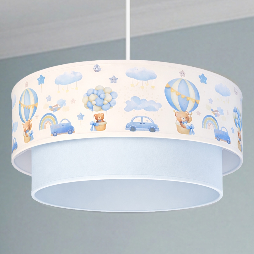 Brilagi - LED gyerekcsillár BOBO, zsinóros, 1xE27/60W/230V, átm. 40 cm, krémszínű/kék/mackó mintával