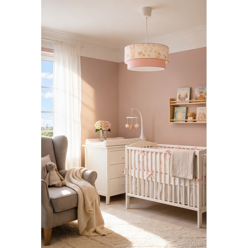 Brilagi - LED gyerek függeszték kábelre függeszthető BOBO 1xE27/60W/230V átm. 40 cm krémszínű/rózsaszín/nyuszis