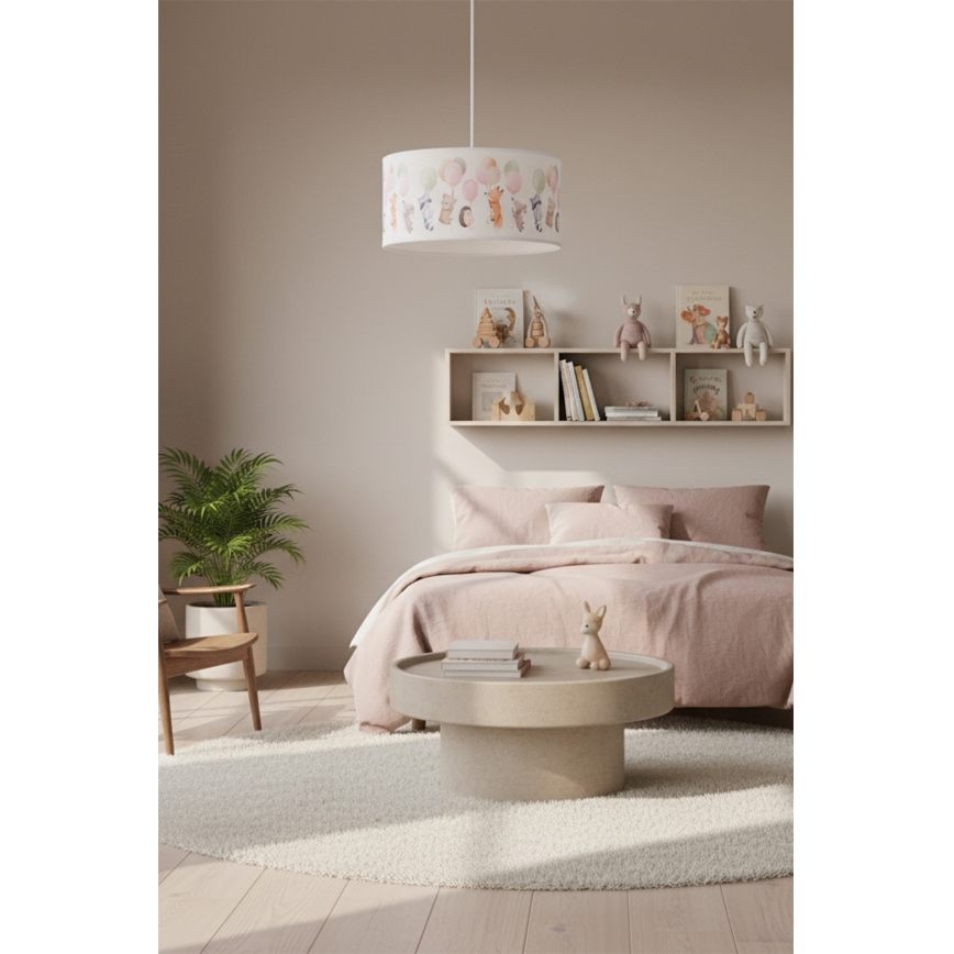 Brilagi - LED gyerek csillár zsinórral BOBO 1xE27/10W/230V Ø 35 cm fehér/állatkás