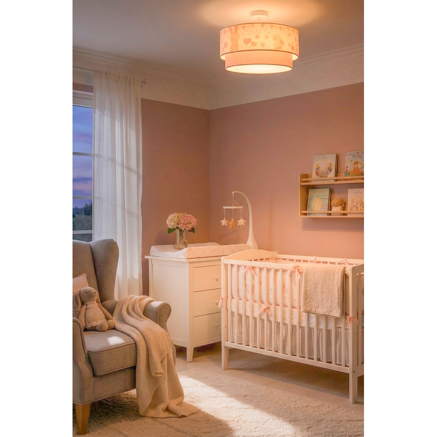 Brilagi - LED gyermek ráépített mennyezeti lámpa BOBO 1xE27/60W/230V átm. 40 cm krémszínű/rózsaszín/nyuszik