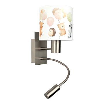 Brilagi - LED gyerek flexibilis fali lámpa BOBO 1xE27/25W/230V + LED/3W matt króm/fehér/állatkás