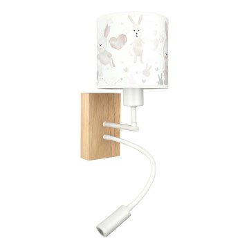 Brilagi - LED gyerek flexibilis fali lámpa BOBO WOOD 1xE27/25W/230V + LED/3W tölgy/fehér/nyuszik