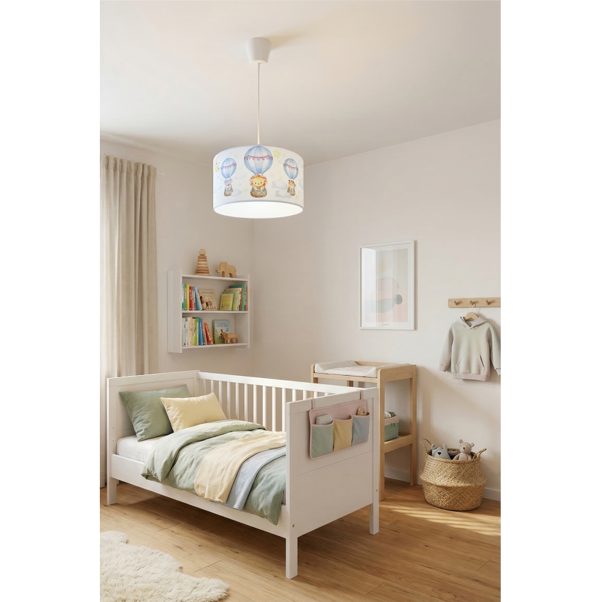 Brilagi - LED gyerek függeszték zsinóron BOBO 1xE27/60W/230V átm. 35 cm fehér/állatmintás