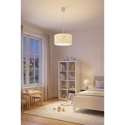 Brilagi - LED zsinóros gyermekcsillár BOBO 1xE27/60W/230V átm. 35 cm fehér/unikornisok