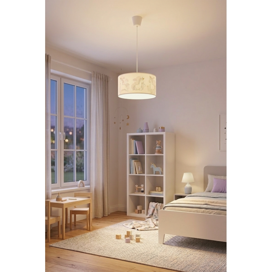 Brilagi - LED zsinóros gyermekcsillár BOBO 1xE27/60W/230V átm. 35 cm fehér/unikornisok