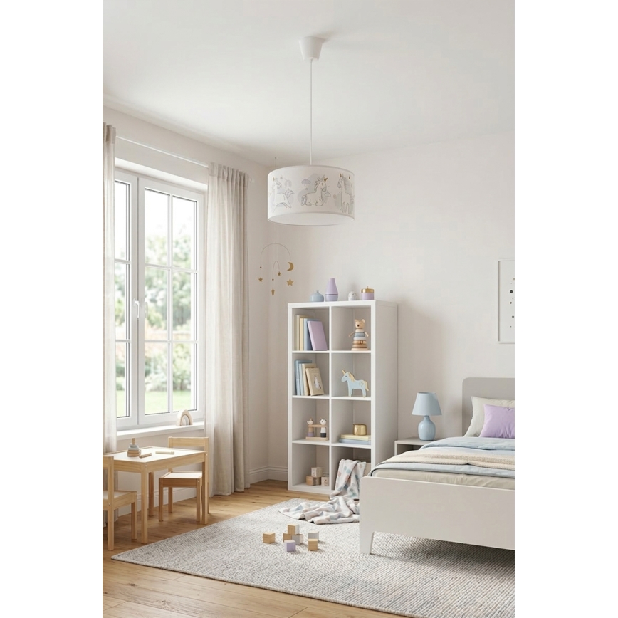 Brilagi - LED zsinóros gyermekcsillár BOBO 1xE27/60W/230V átm. 35 cm fehér/unikornisok