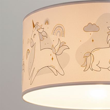 Brilagi - LED zsinóros gyermekcsillár BOBO 1xE27/60W/230V átm. 35 cm fehér/unikornisok