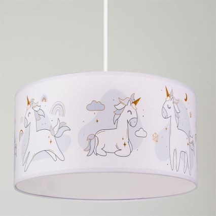 Brilagi - LED zsinóros gyermekcsillár BOBO 1xE27/60W/230V átm. 35 cm fehér/unikornisok