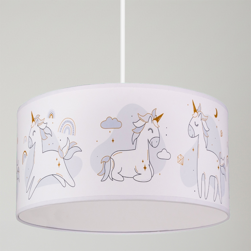 Brilagi - LED zsinóros gyermekcsillár BOBO 1xE27/60W/230V átm. 35 cm fehér/unikornisok