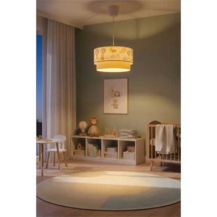 Brilagi - LED gyermekcsillár zsinórral BOBO 1xE27/60W/230V átmérő 40 cm fehér/bézs/állatmintás