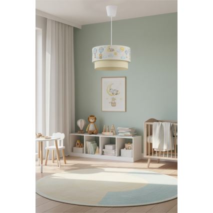 Brilagi - LED gyermekcsillár zsinórral BOBO 1xE27/60W/230V átmérő 40 cm fehér/bézs/állatmintás