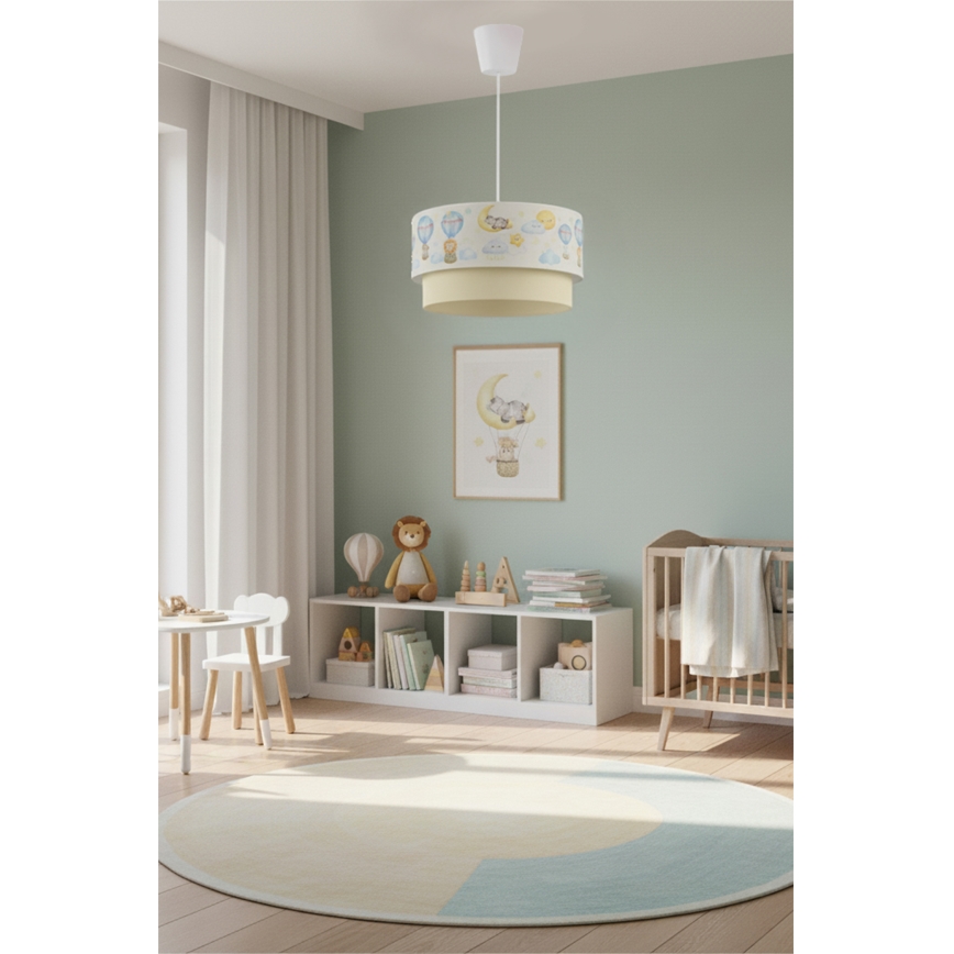 Brilagi - LED gyermekcsillár zsinórral BOBO 1xE27/60W/230V átmérő 40 cm fehér/bézs/állatmintás