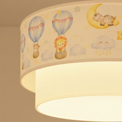 Brilagi - LED gyermekcsillár zsinórral BOBO 1xE27/60W/230V átmérő 40 cm fehér/bézs/állatmintás