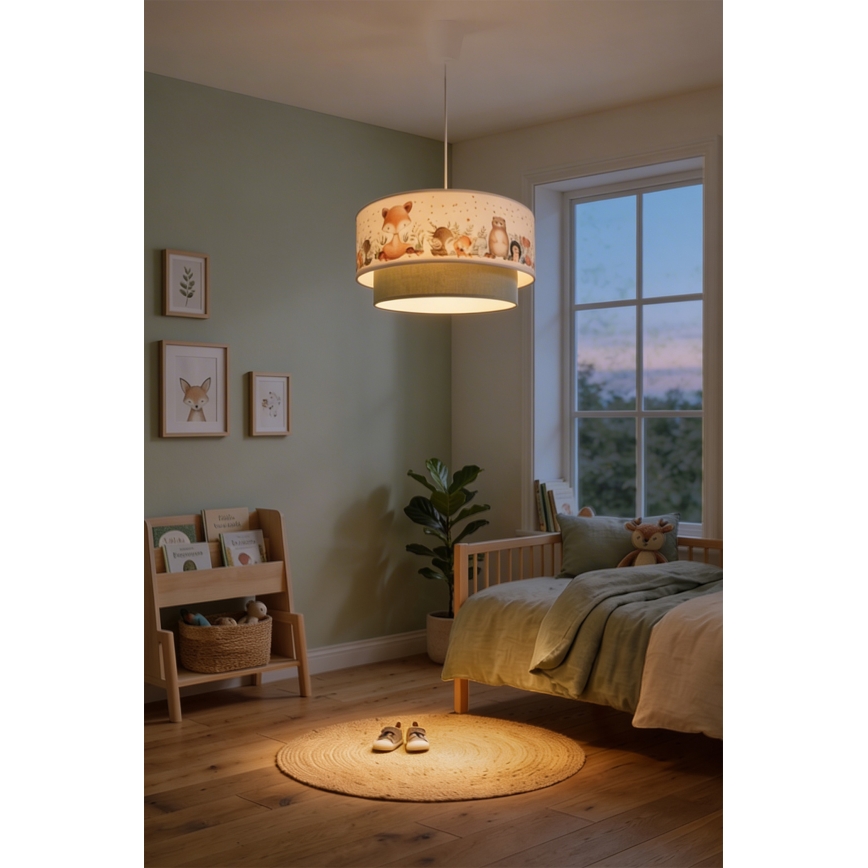 Brilagi - LED gyermek függeszték zsinóron BOBO 1xE27/60W/230V átm. 40 cm fehér/zöld/állatmintás
