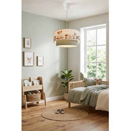 Brilagi - LED gyermek függeszték zsinóron BOBO 1xE27/60W/230V átm. 40 cm fehér/zöld/állatmintás