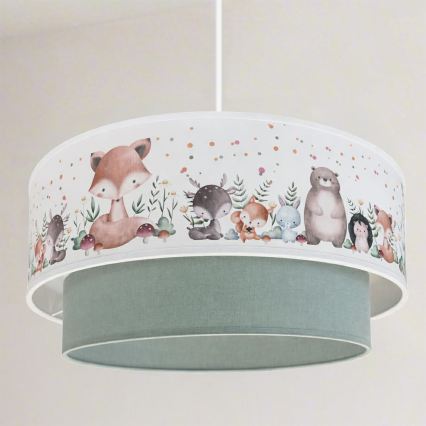 Brilagi - LED gyermek függeszték zsinóron BOBO 1xE27/60W/230V átm. 40 cm fehér/zöld/állatmintás