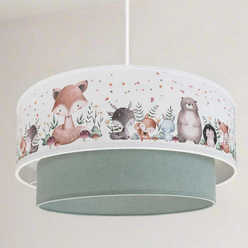 Brilagi - LED gyermek függeszték zsinóron BOBO 1xE27/60W/230V átm. 40 cm fehér/zöld/állatmintás