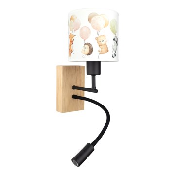 Brilagi - LED gyerek hajlékony fali lámpa BOBO WOOD 1xE27/25W/230V + LED/3W tölgy/fekete/fehér/állatmintás