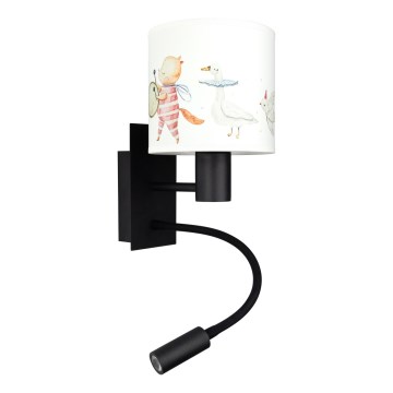 Brilagi - LED gyerek hajlítható fali lámpa BOBO 1xE27/25W/230V + LED/3W fekete/fehér/állatmintás