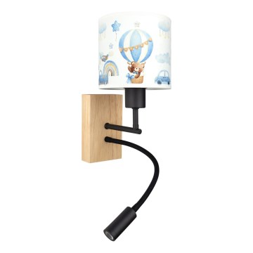 Brilagi - LED gyerek hajlítható fali lámpa BOBO WOOD 1xE27/25W/230V + LED/3W tölgy/fekete/fehér/kék/macis