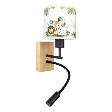 Brilagi - LED gyerek hajlítható fali lámpa BOBO WOOD 1xE27/25W/230V + LED/3W tölgy/fekete/fehér/zöld/dzsungel