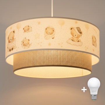 Brilagi - LED gyerek zsinóros függeszték BOBO 1xE27/60W/230V átm. 40 cm fehér/bézs/macis