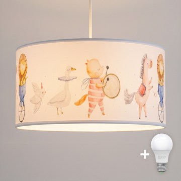 Brilagi - LED gyerekcsillár zsinóron BOBO 1xE27/60W/230V átm. 35 cm fehér/állatmintás