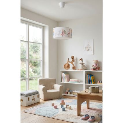 Brilagi - LED gyerekcsillár zsinóron BOBO 1xE27/60W/230V átm. 35 cm fehér/állatmintás