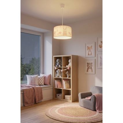 Brilagi - LED gyerekszoba függőlámpa zsinóron BOBO 1xE27/60W/230V Ø 35 cm fehér/nyuszik