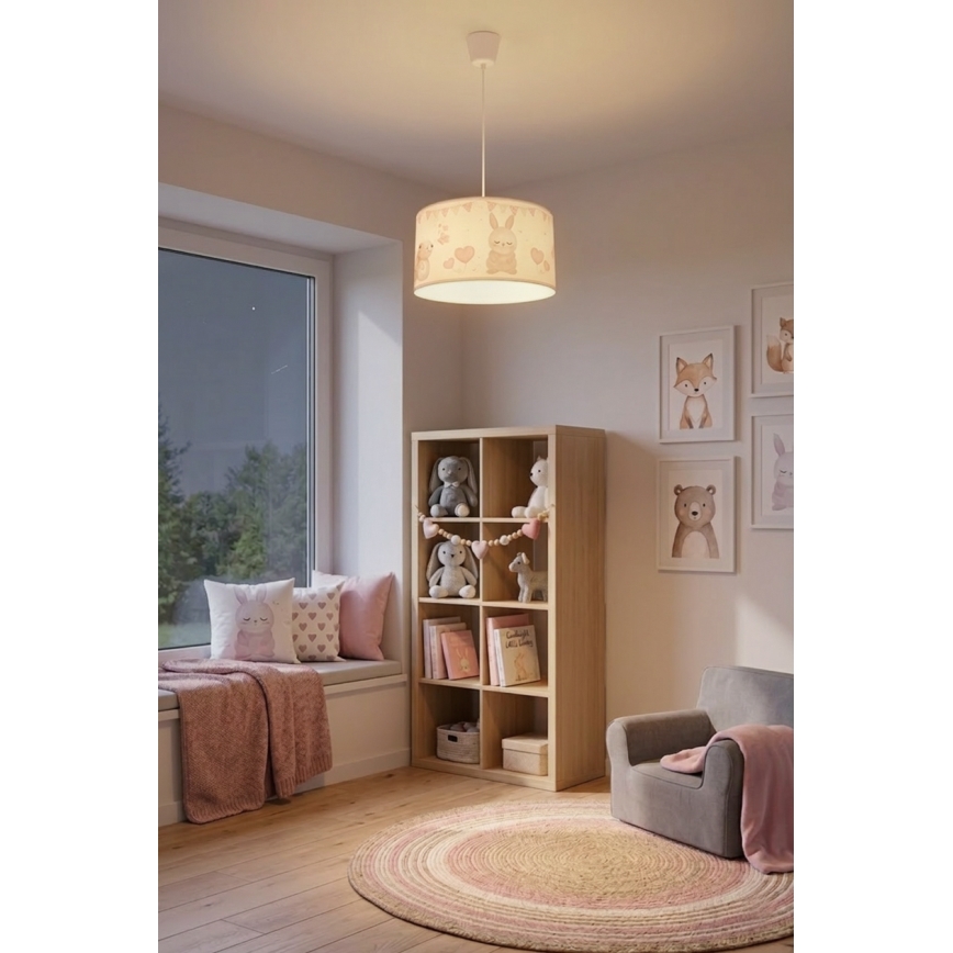 Brilagi - LED gyerekszoba függőlámpa zsinóron BOBO 1xE27/60W/230V Ø 35 cm fehér/nyuszik