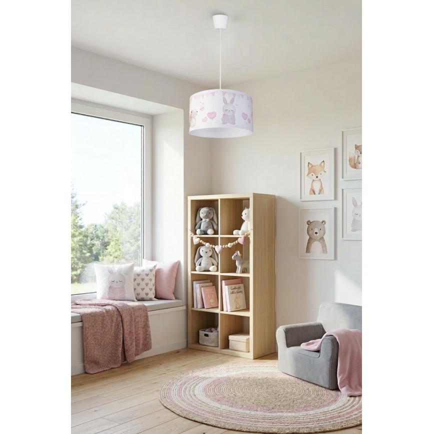 Brilagi - LED gyerekszoba függőlámpa zsinóron BOBO 1xE27/60W/230V Ø 35 cm fehér/nyuszik