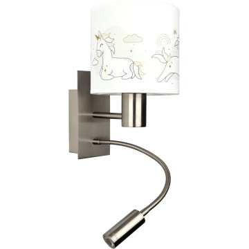 Brilagi - LED gyerekszobai állítható karú fali lámpa BOBO 1xE27/25W/230V + LED/3W matt króm/fehér/unikornisok