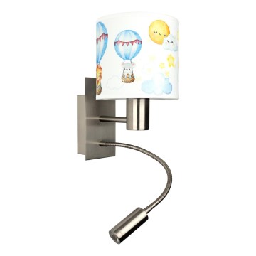 Brilagi - LED gyerekszobai hajlítható fali lámpa BOBO 1xE27/25W/230V + LED/3W matt króm/fehér/állatmintás