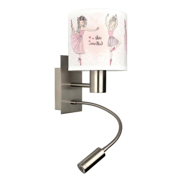 Brilagi - LED gyermek állítható fali lámpa BOBO 1xE27/25W/230V + LED/3W matt króm/fehér/rózsaszín/balettcipők