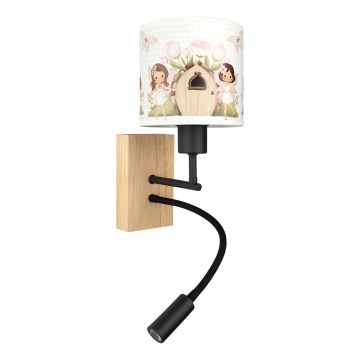 Brilagi - LED gyermek állítható fali lámpa BOBO WOOD 1xE27/25W/230V + LED/3W tölgy/fekete/fehér/rózsaszín/tündérmintás