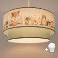 Brilagi - LED gyermek függeszték zsinóron BOBO 1xE27/60W/230V átm. 40 cm fehér/zöld/állatmintás