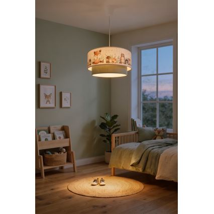 Brilagi- LED gyermek függeszték zsinóron BOBO 1xE27/60W/230V átmérő: 40 cm fehér/zöld/állatmintás