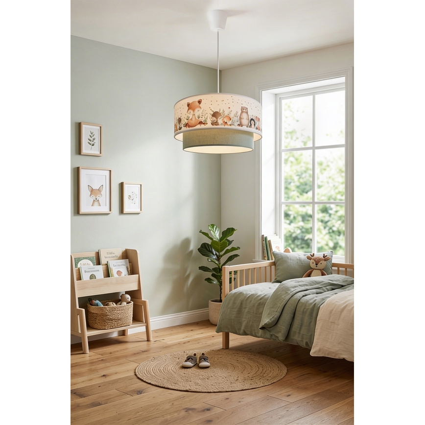 Brilagi- LED gyermek függeszték zsinóron BOBO 1xE27/60W/230V átmérő: 40 cm fehér/zöld/állatmintás