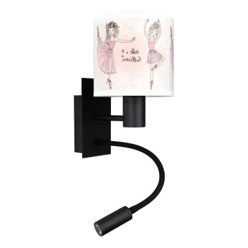 Brilagi - LED gyermek hajlítható fali lámpa BOBO 1xE27/25W/230V + LED/3W fekete/fehér/rózsaszín/balerina mintás