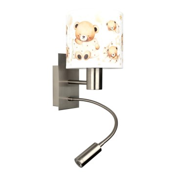 Brilagi - LED Gyermek hajlítható fali lámpa BOBO 1xE27/25W/230V + LED/3W matt króm/fehér/mackók