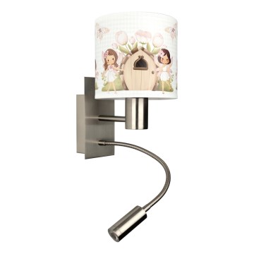 Brilagi - LED gyermek hajlítható fali lámpa BOBO 1xE27/25W/230V + LED/3W matt króm/fehér/rózsaszín/tündéres