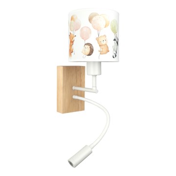 Brilagi - LED gyermek hajlítható fali lámpa BOBO WOOD 1xE27/25W/230V + LED/3W tölgy/fehér/állatfigurák