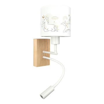 Brilagi - LED gyermek hajlítható fali lámpa BOBO WOOD 1xE27/25W/230V + LED/3W tölgy/fehér/unikornisok