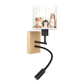 Brilagi - LED gyermek hajlítható fali lámpa BOBO WOOD 1xE27/25W/230V + LED/3W tölgy/fekete/fehér/állatmintás