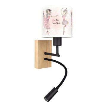 Brilagi - LED gyermek hajlítható fali lámpa BOBO WOOD 1xE27/25W/230V + LED/3W tölgy/fekete/fehér/rózsaszín/balettmintás