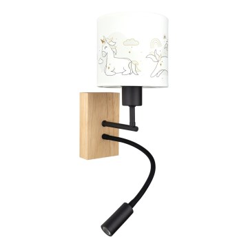 Brilagi - LED gyermek hajlítható fali lámpa BOBO WOOD 1xE27/25W/230V + LED/3W tölgy/fekete/fehér/unikornisok